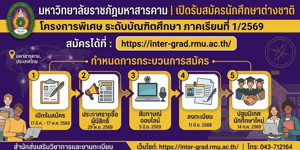 มหาวิทยาลัยราชภัฏมหาสารคาม เปิดรับสมัครนักศึกษาต่างชาติ (โครงการพิเศษ) ระดับบัณฑิตศึกษา ประจำภาคเรียนที่ 1/2569
